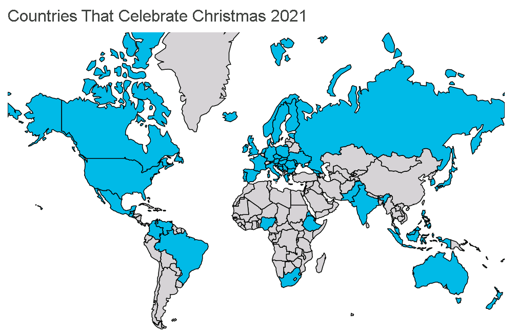 Landen die Kerstmis vieren 2021 ---- Klantdistributiekaart met Sunnex